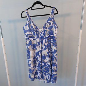 Le Chateau Blue and Grey Abstract Floral Dress - Size XL